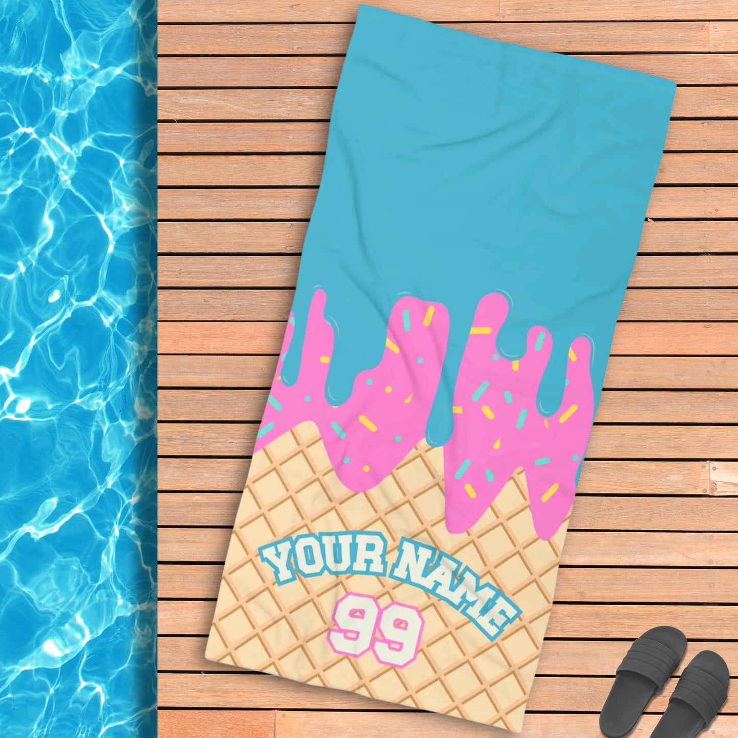 Ice Cream Drip Beach Towel Baseball Player Gift Cotton Candy Personalized Name Team Order Baseball Custom Order Custom Colors Team Match