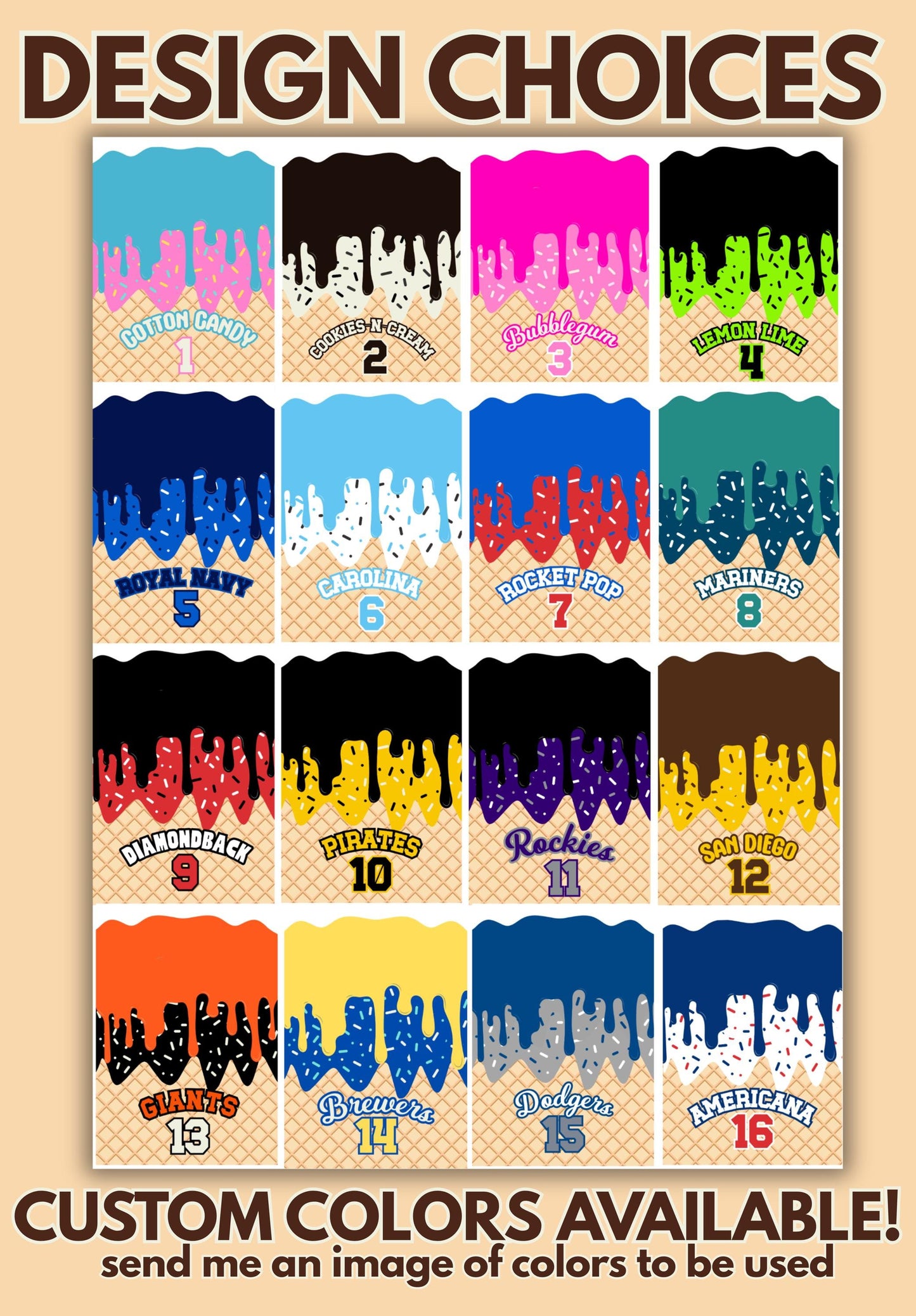 Ice Cream Drip Beach Towel Baseball Player Gift Cotton Candy Personalized Name Team Order Baseball Custom Order Custom Colors Team Match