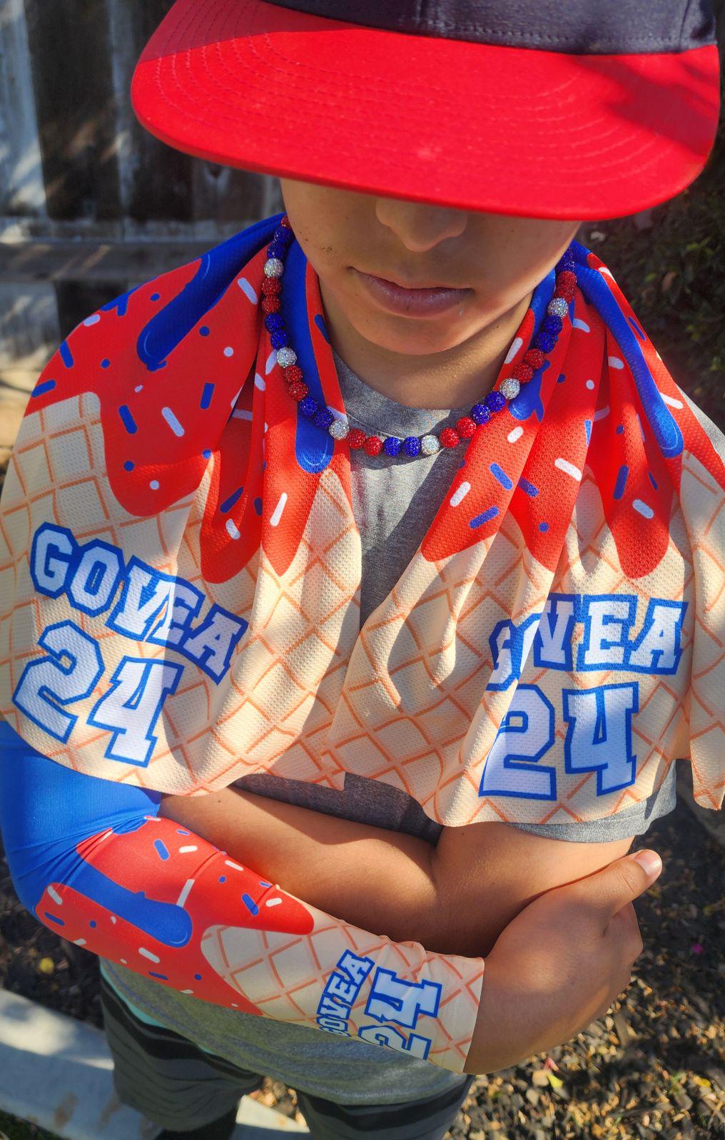 Custom Ice Cream Cone Drip Sports Cooling Towel Drippy Design with Matching Arm Sleeve and Necklace