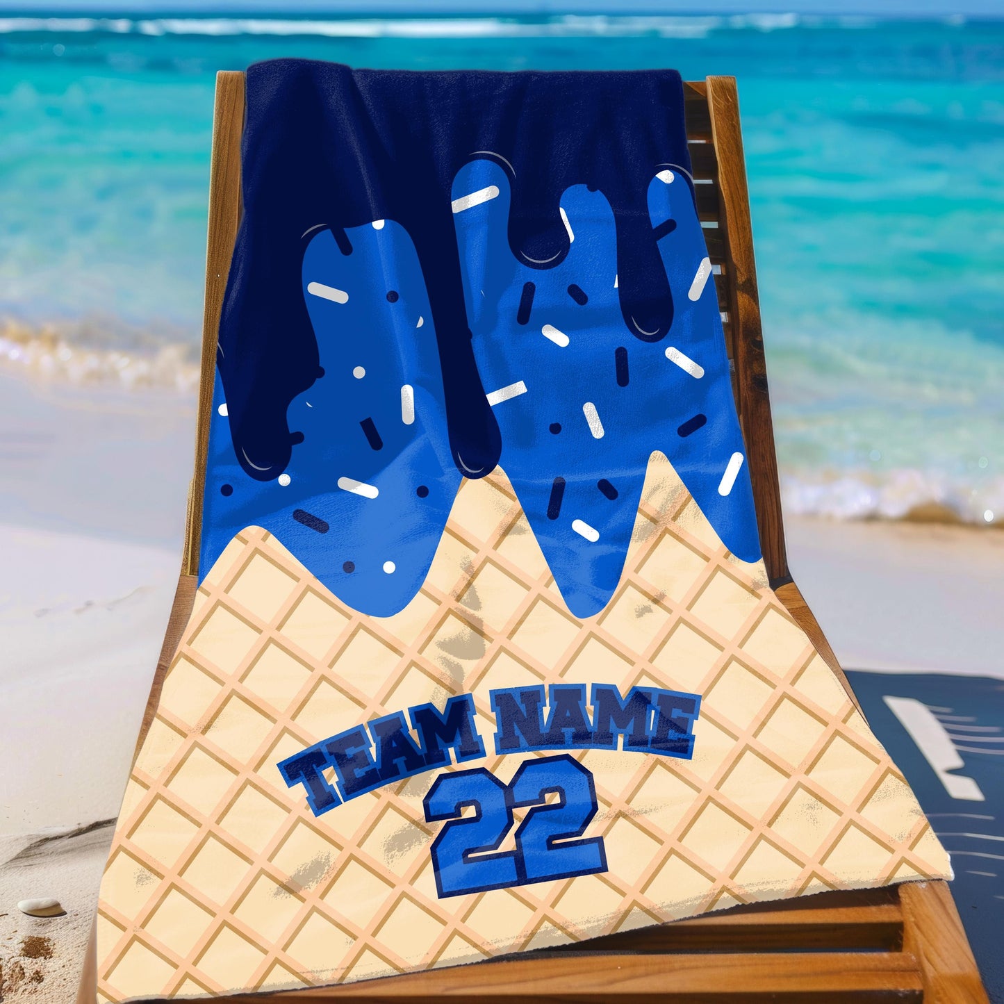 Ice Cream Drip Beach Towel Baseball Player Gift Cotton Candy Personalized Name Team Order  Baseball Custom Order Custom Colors Team Match