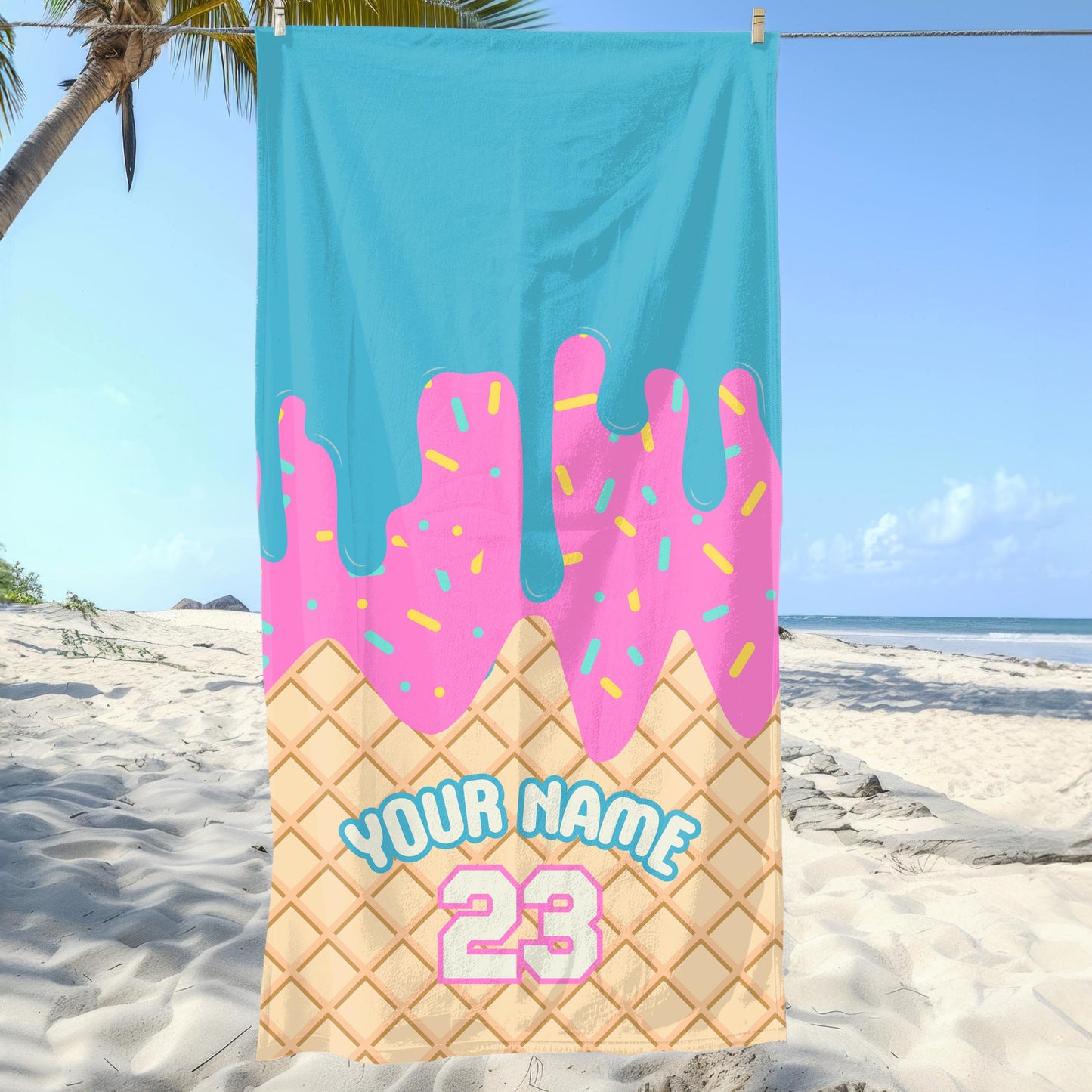 Ice Cream Drip Beach Towel Baseball Player Gift Cotton Candy Personalized Name Team Order  Baseball Custom Order Custom Colors Team Match