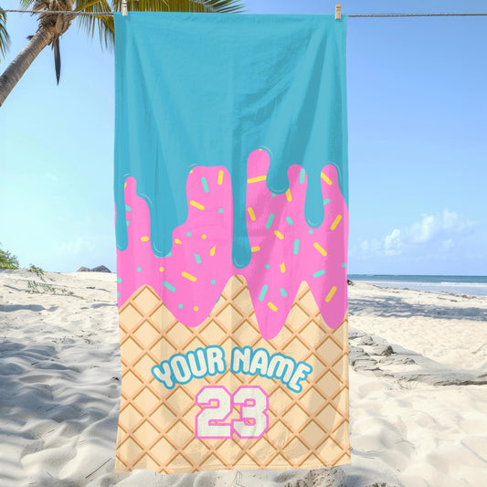 Ice Cream Drip Beach Towel Baseball Player Gift Cotton Candy Personalized Name Team Order  Baseball Custom Order Custom Colors Team Match