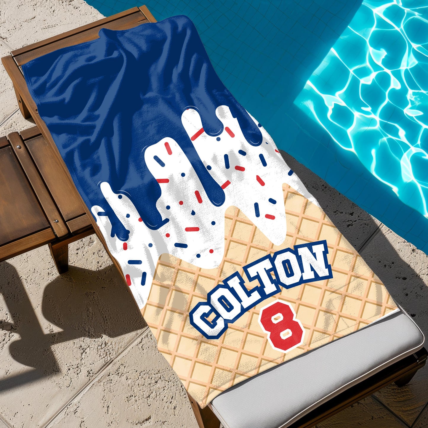 Ice Cream Drip Beach Towel Baseball Player Gift Cotton Candy Personalized Name Team Order  Baseball Custom Order Custom Colors Team Match